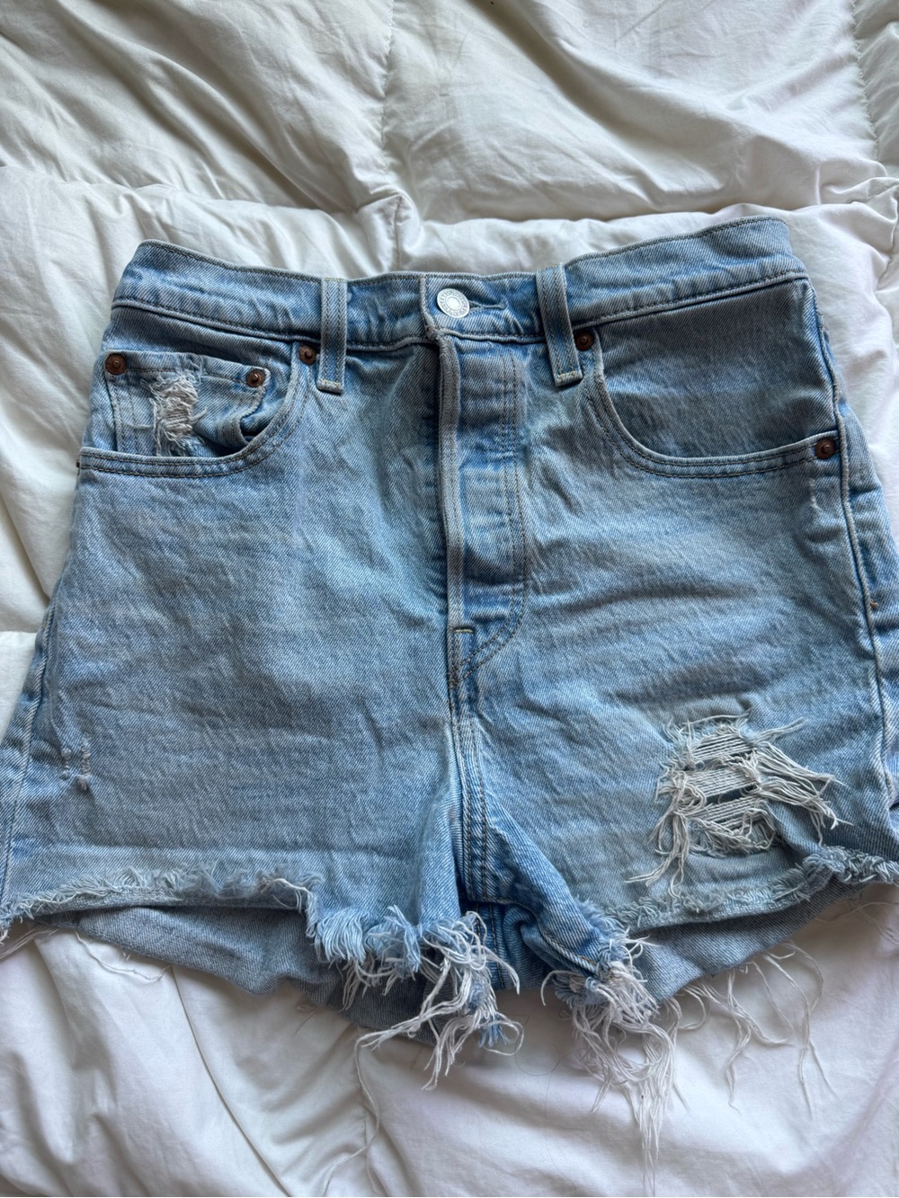 Levi's Light Blue Distressed High-Rise Denim Shorts